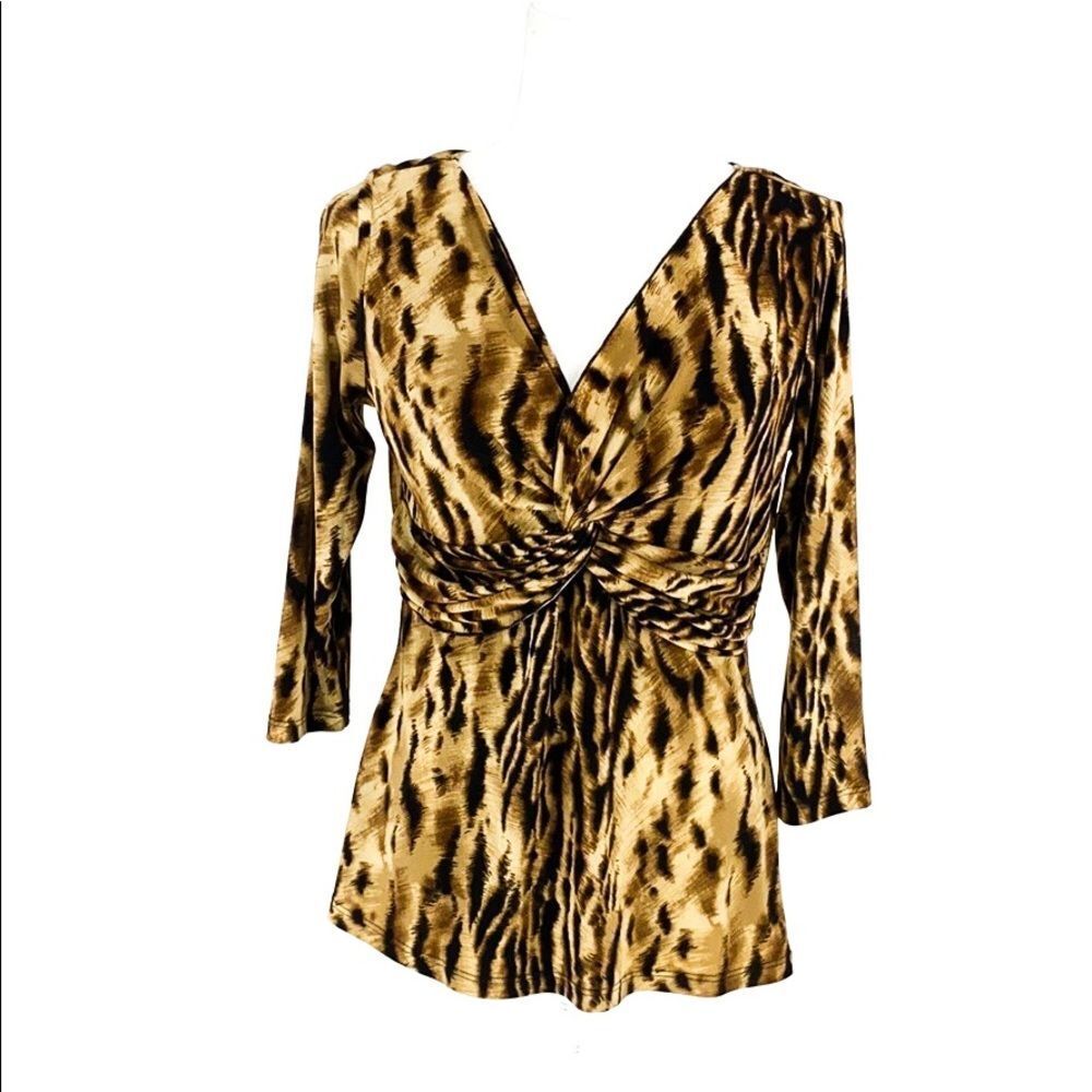 JTB Animal Print Mid Sleeve Deep Cut Blouse